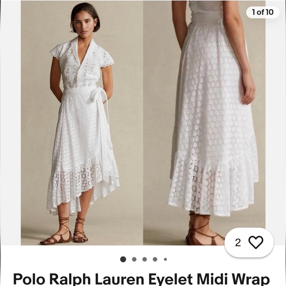 Polo Ralph Lauren Asymmetrical white eyelet lace wrap midi skirt NWT size Xs/s